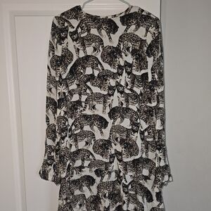 H&M Bengal Cat Print Novelty Dress Long Sleeve Animal Print EU 40 US 10